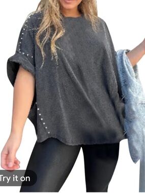 Gray Studded High Low Tee